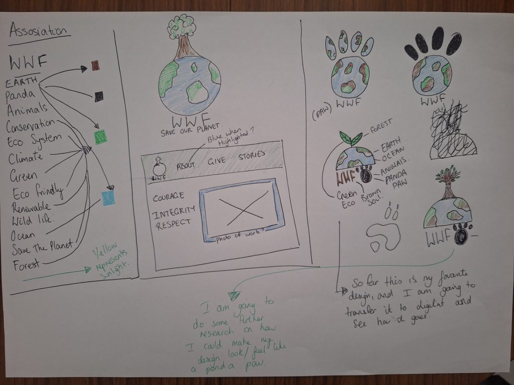 Some early stage colour palette experimentation and logo sketches, with reflection.